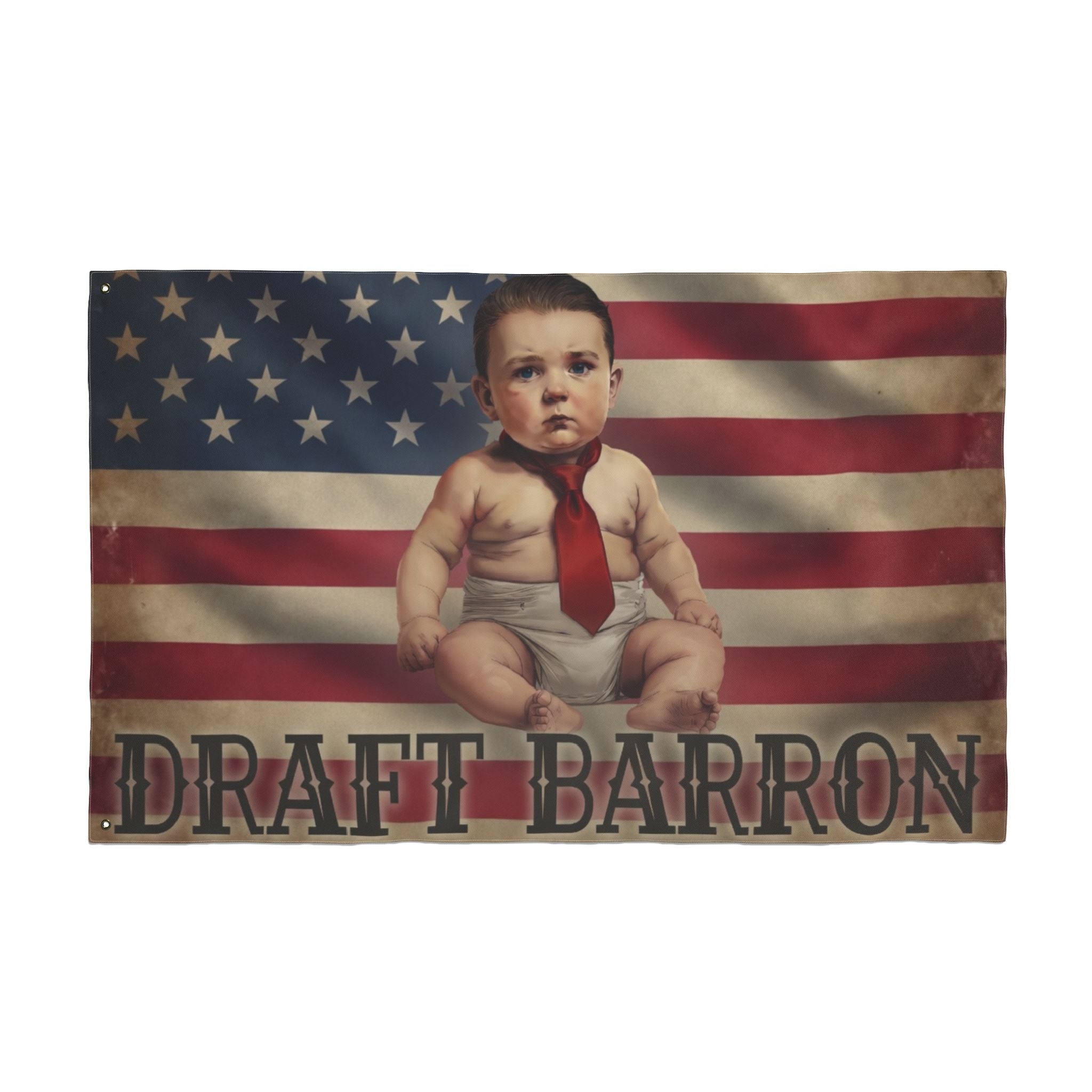 Draft Barron Baby on American Flag - Double-Sided Decorative Flag