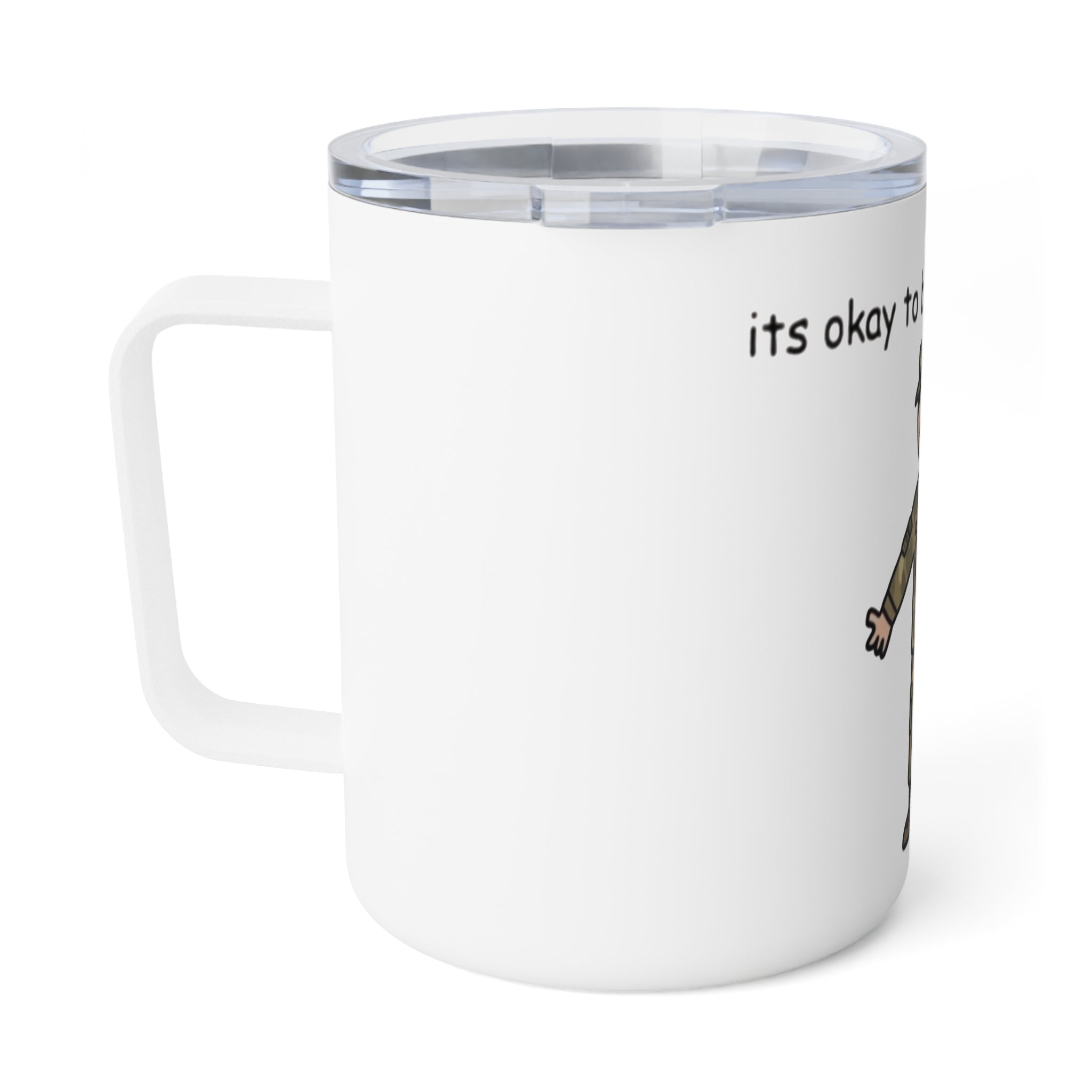 Insulated 10oz Coffee Mug – "It's Okay to Be Disabled" Female Soldier Design