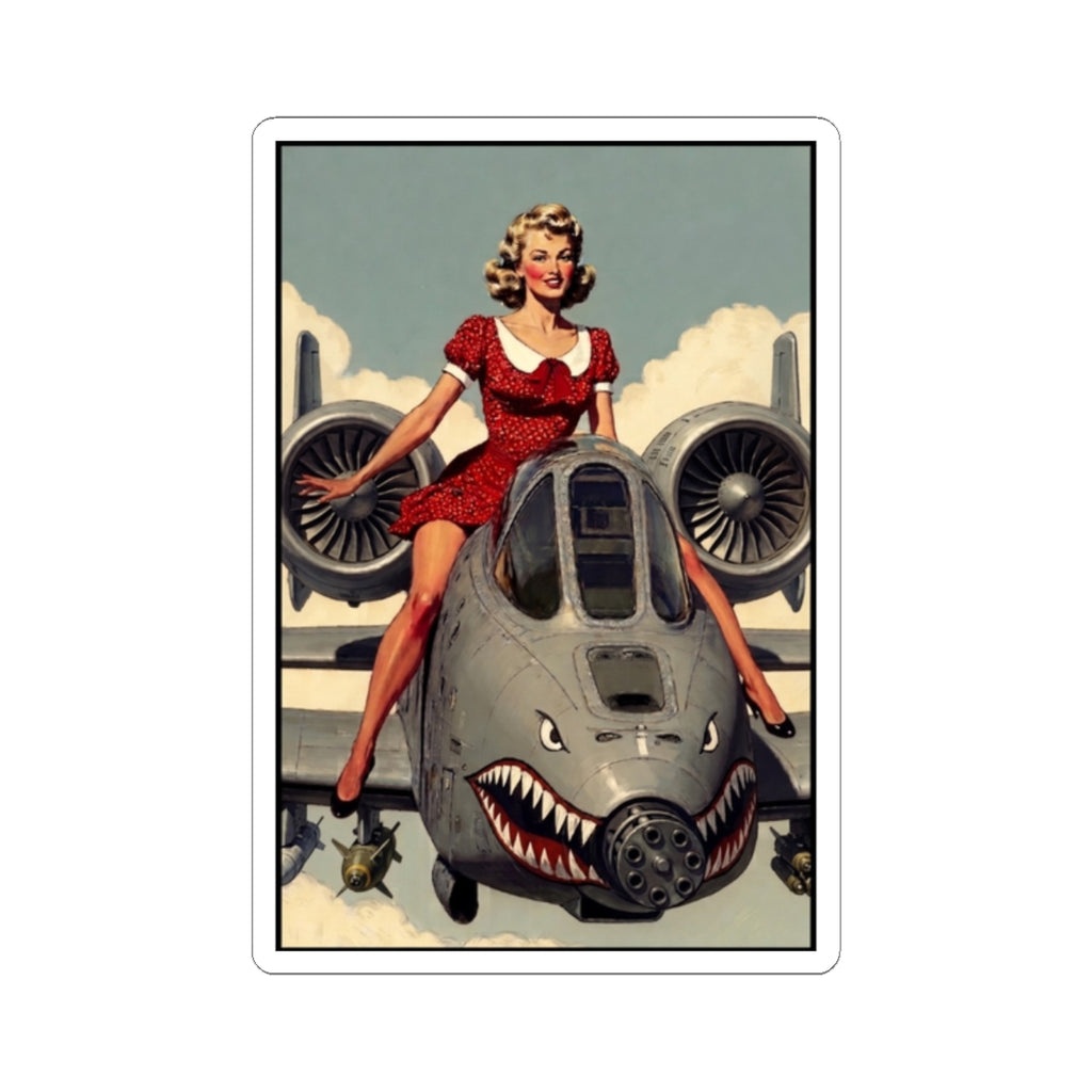 Vintage Pin-Up Plane Sticker — Retro Nose Art Kiss-Cut Sticker